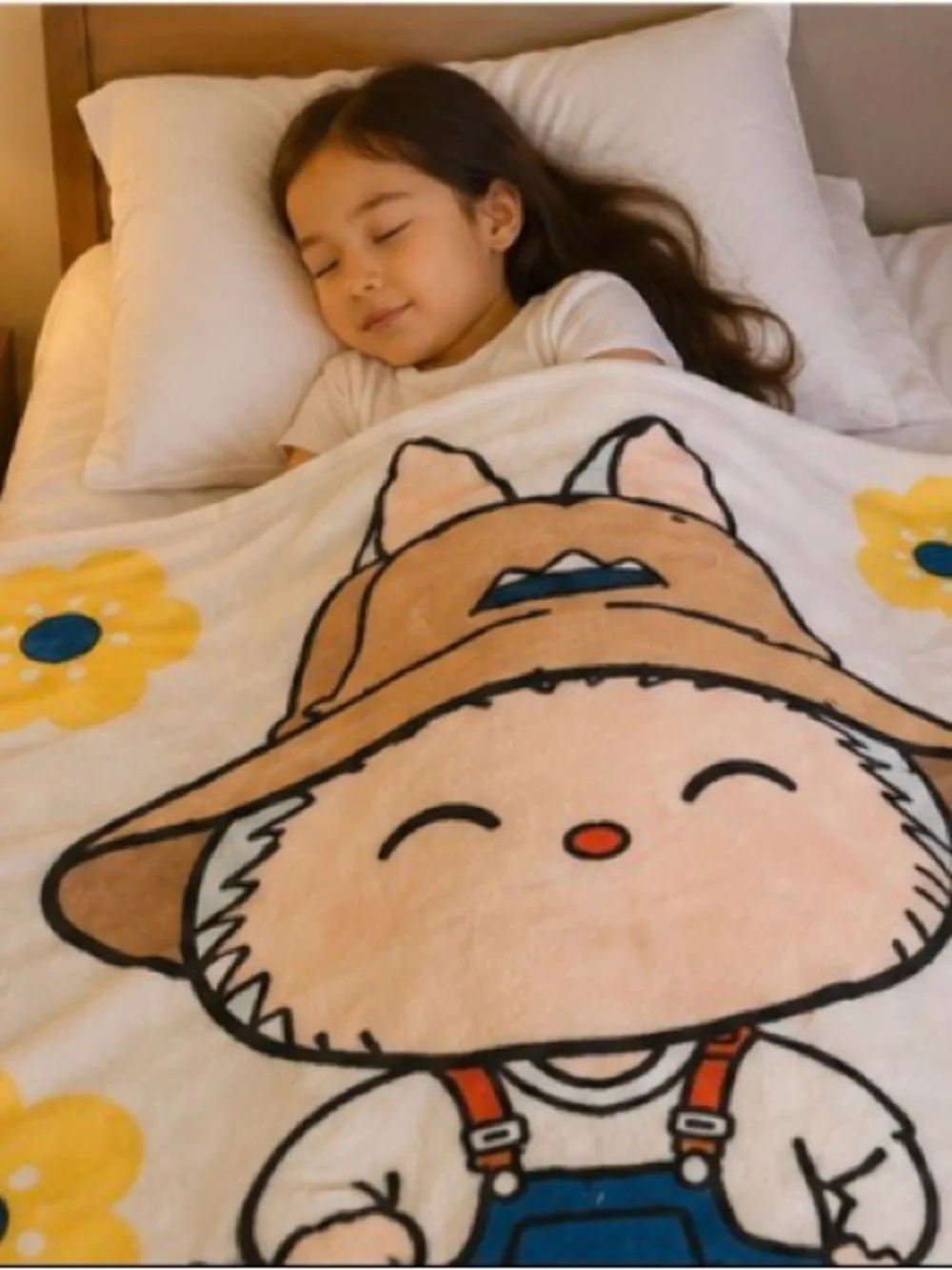 Yellow & Blue Cartoon Plush Bedding Throw Blanket full size beautiful soft